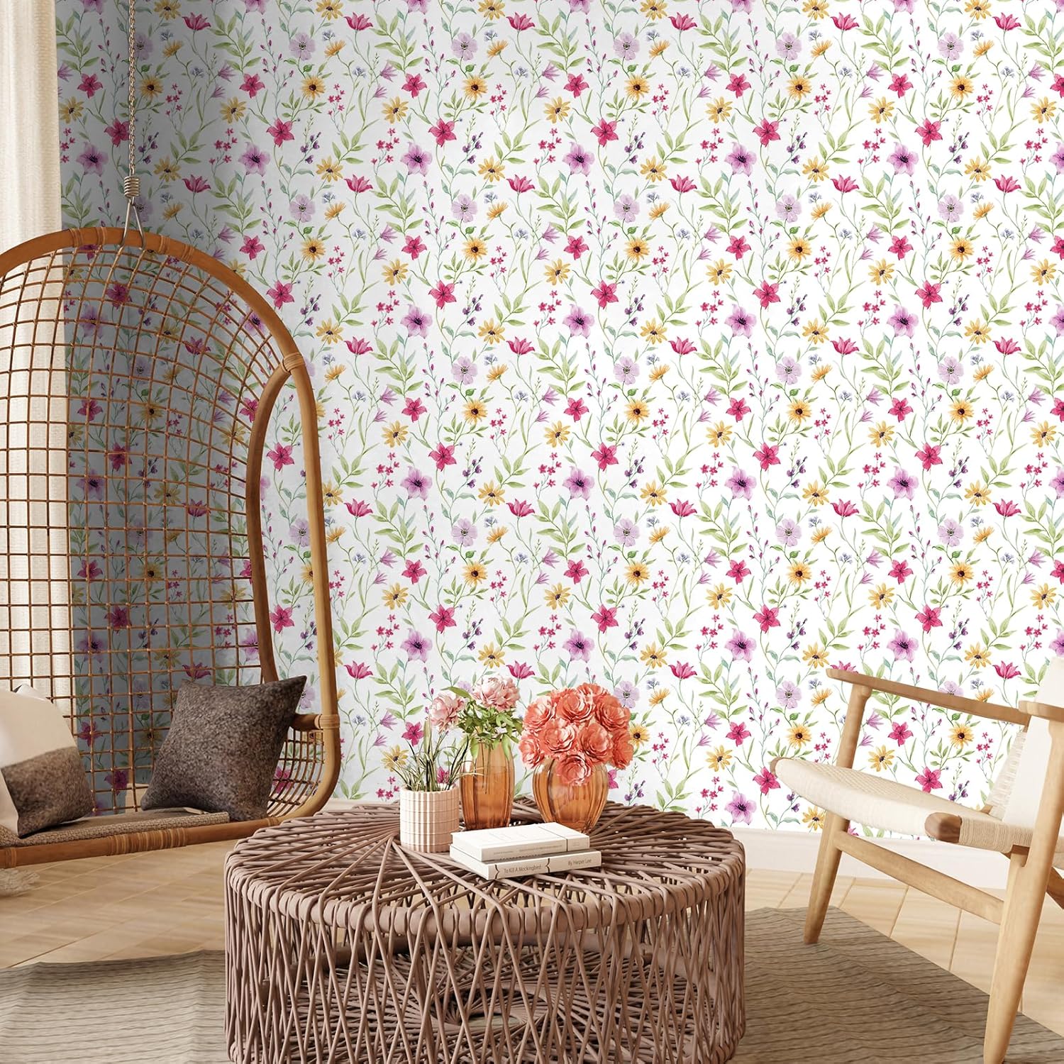 Peel and Stick Wildflowers Wallpaper Watercolor Floral Botanical Wallpaper for Bedroom Nursery Decorative Colorful Flower Contact Paper Sticky Removable Renter Friendly Wall Paper 12"x118"