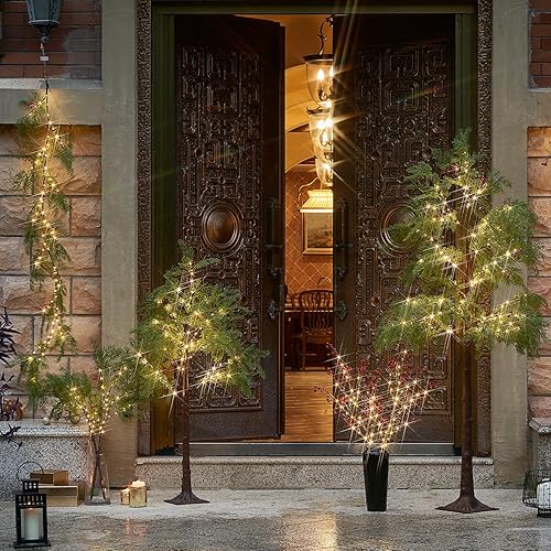 Miniatura 5 de Fudios Árbol artificial iluminado para exteriores, 4 pies, 90 LED, flor de aliento de bebé con luces, decoración de habitación, decoración de boda,