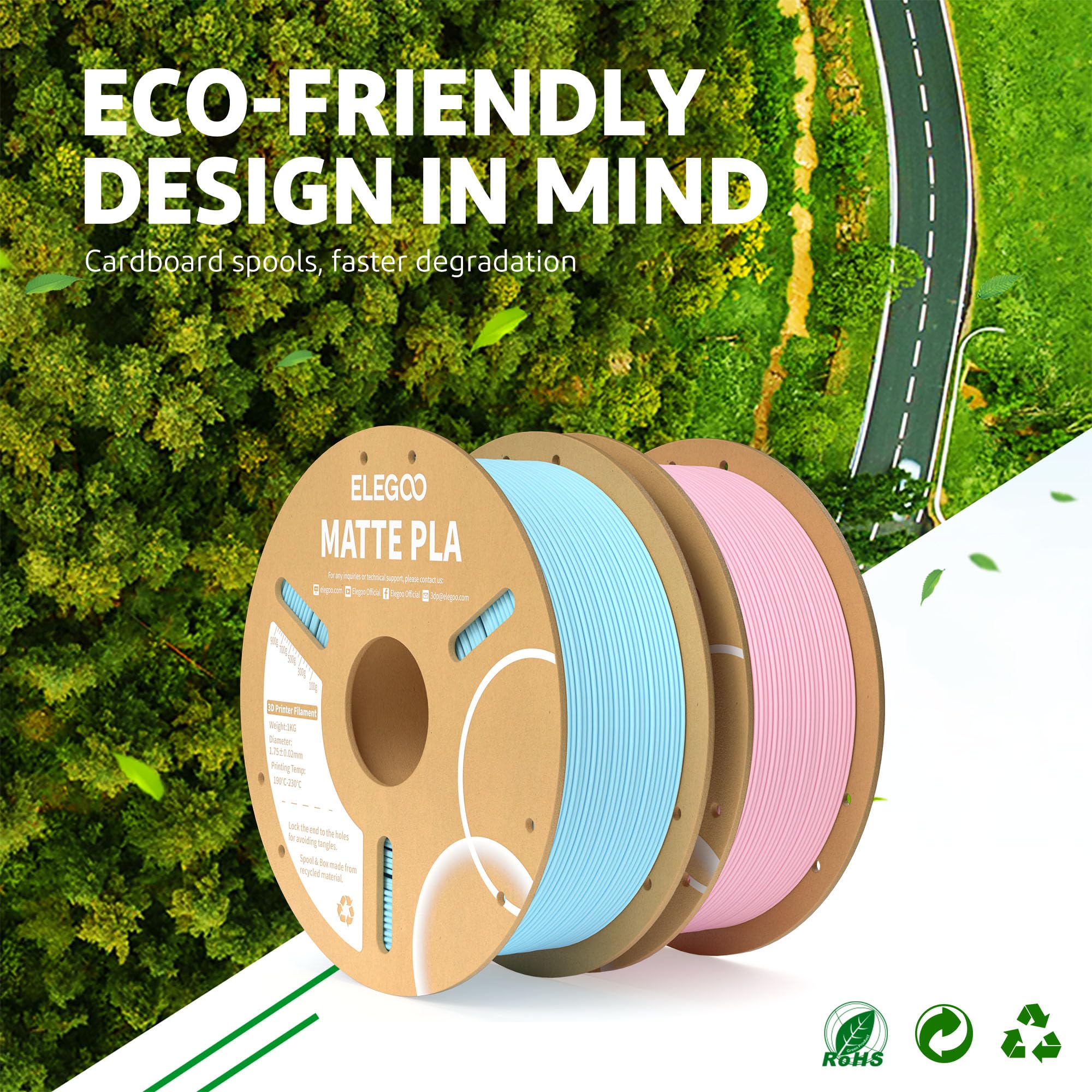 ELEGOO Zestaw matowych filamentów PLA 4 kg, filament do drukarki 3D 1,75 mm Dokładność wymiarowa +/- 0,02 mm, szpula 1 kg pasuje do większości drukarek 3D FDM (granatowy, rubinowy, miętowy, słoneczny