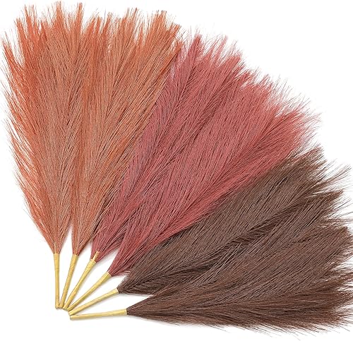 Miniatura 14 de Serwalin Hierba falsa de las pampas de 17 pulgadas, 6 piezas, decoración de hierba de las pampas rosa, decoración de sala de estar, rubor artificial