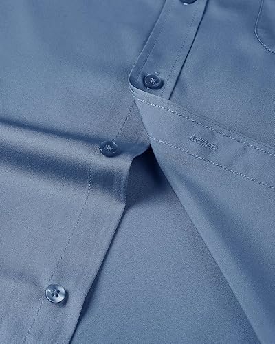 Miniatura 105 de Alimens & Gentle - Camisas de vestir con bolsillo y manga corta, de color liso y sin arrugas, estilo casual con botones, para hombres