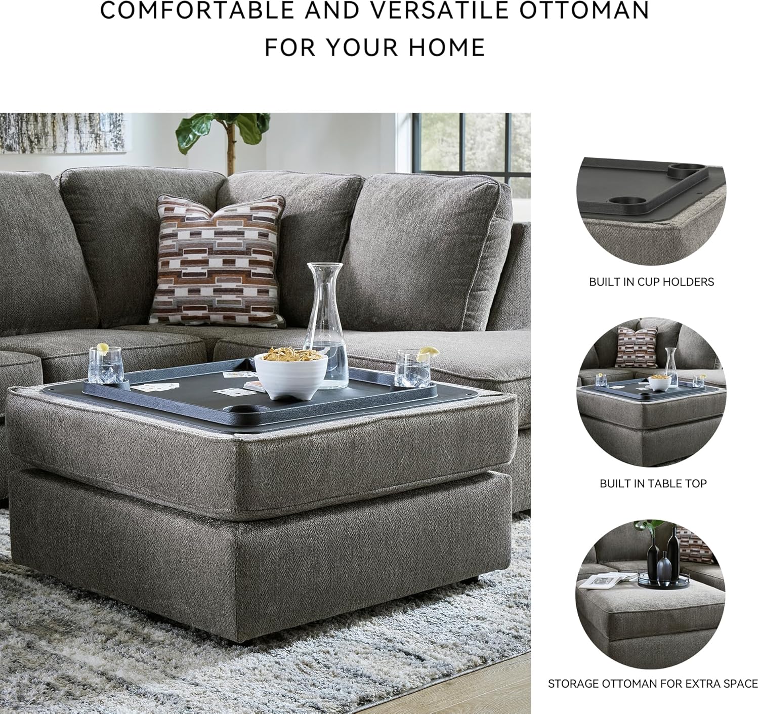 Signature Design by Ashley O'Phannon Casual Upholstered Ottoman with Storage and Removable Top, Gray