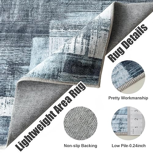 Miniatura 4 de Alfombra lavable moderna de 8 x 10 pies, alfombra de pelo bajo para dormitorio, alfombra delgada para sala de estar con parte trasera antideslizante