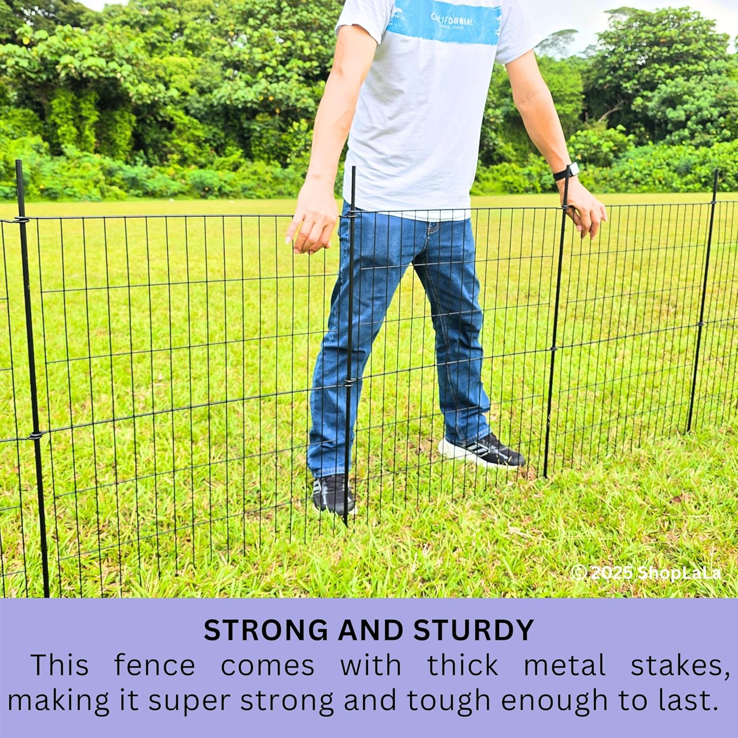 ShopLaLa Decorative Garden Fence (10 Panels) 28in(L) x 32in(H) Animal Barrier Fencing Rustproof Black Metal Wire Flower Edging for Yard Landscape, Small Dog Border No Dig Patio Outdoor Decor D-YC32