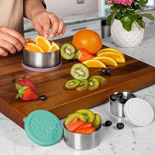 Miniatura 6 de Recipientes de alimentos de acero inoxidable con tapas, redondos, pequeños, paquete de 3, reutilizables, para preparación de comidas y aperitivos,