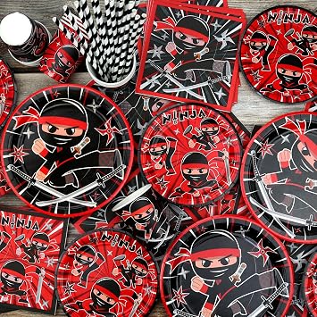 Ninja Birthday Party Decoration - Include Pattern Banner, Tablecloth, Plates, Napkins, Tableware, Karate Party Ninja Warrior Master Party Supplies for Boys Girls Baby Shower, Serves 20