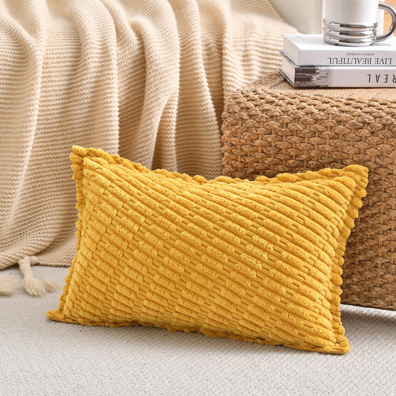 LRartdeco Sofa Pillow Covers Corduroy Cushion Covers 30x50 cm Decorative Soft Throw Pillow Cover Square Pillowcase for Sofa Livingroom Chair Bedroom with Invisible Zipper - Image 3