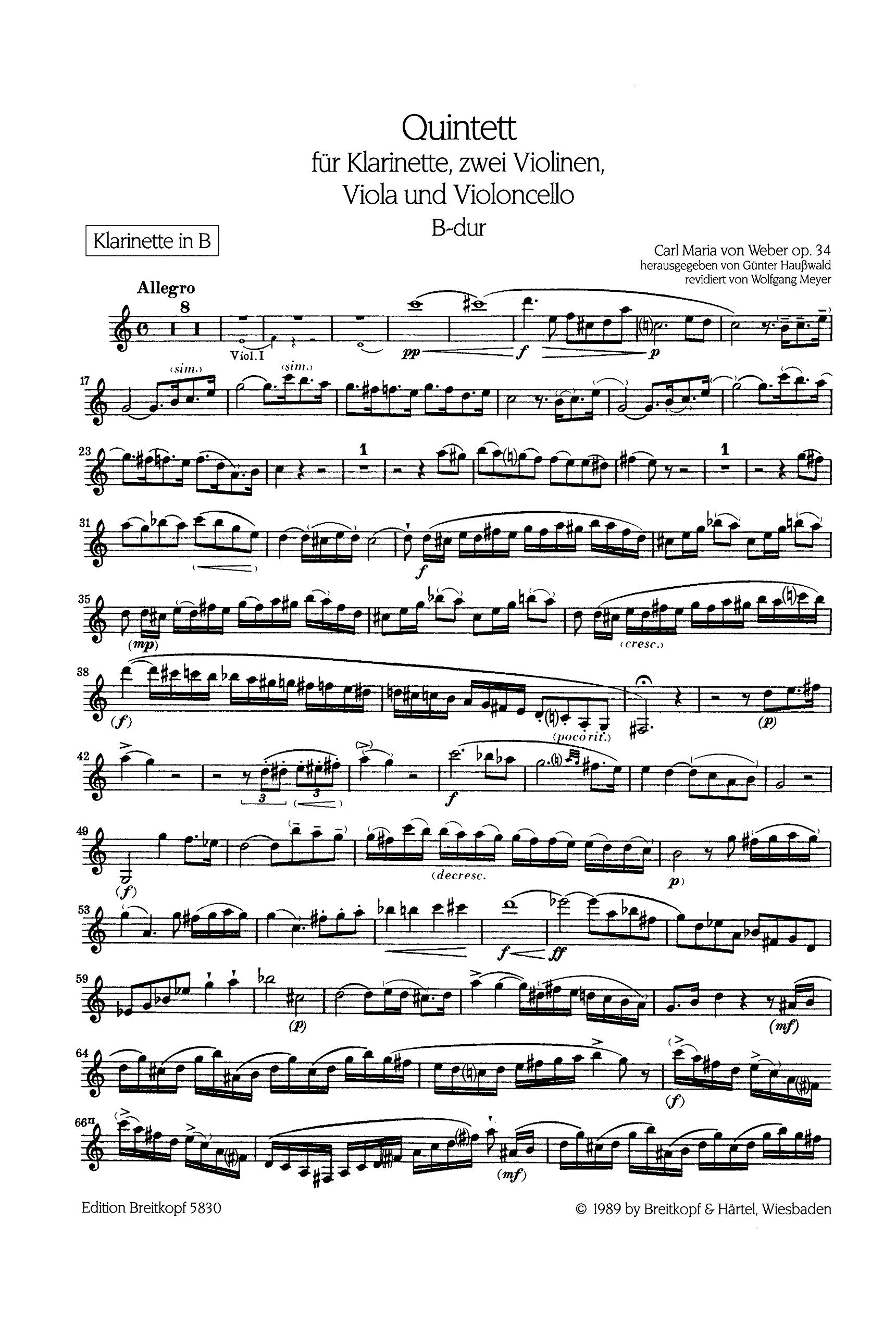 Amazon.co.jp: ウェーバー : 五重奏曲 変ロ長調 作品34 (クラリネット