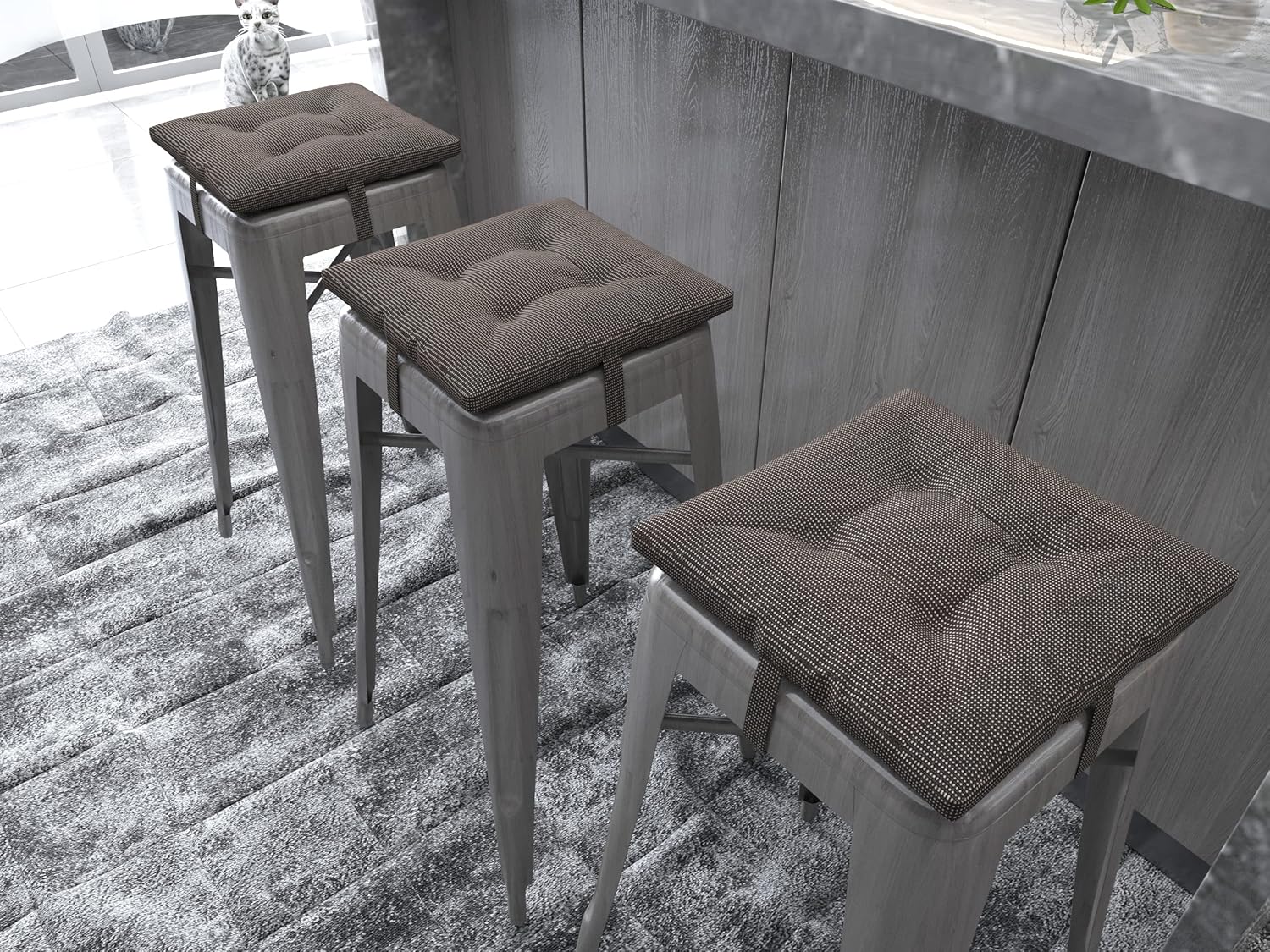 Bar Stool Cushions, Outdoor Patio Home Kitchen Square seat Cushions with Ties 12 Inches, Set of 2, Bright Red