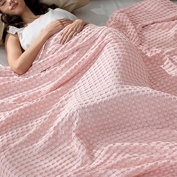 Bedsure Cooling Waffle Blanket for Hot Sleepers, Light Pink, Queen, 90"x90"