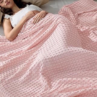 Bedsure Cooling Waffle Blanket for Hot Sleepers, Light Pink, Queen, 90"x90"