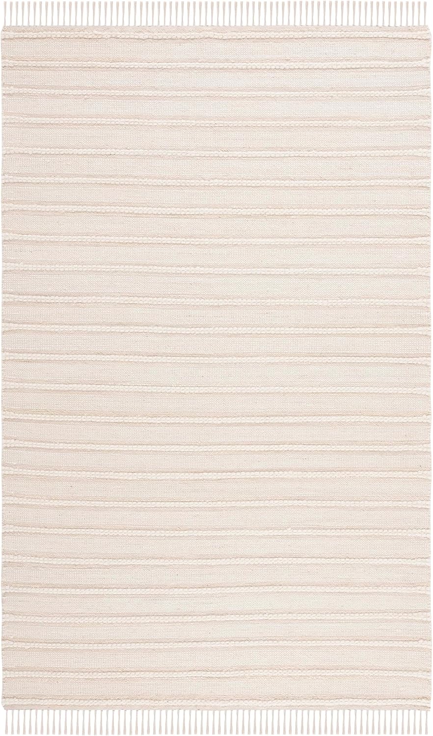 SAFAVIEH Kilim Collection Area Rug - 6' x 9', Natural & Ivory, Handmade Boho Stripe Fringe Jute & Wool, Ideal for High Traffic Areas in Living Room, Bedroom (KLM442A)