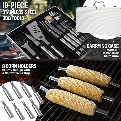 Miniatura 2 de Kit de accesorios para barbacoa, juego de herramientas de parrilla de acero inoxidable de 19 piezas con funda de transporte de aluminio, juego
