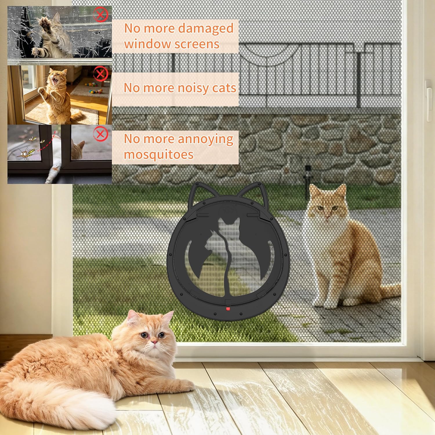 HIDROSIL Cat Door for Screen Door, Inside Openning 10x10x0.5 inch, Patent Desigh Pet Screen Door with Lockable Magnetic Flap for Doggy and Cat Door, Suitable 0-18lb Cats and Small Dogs, Black