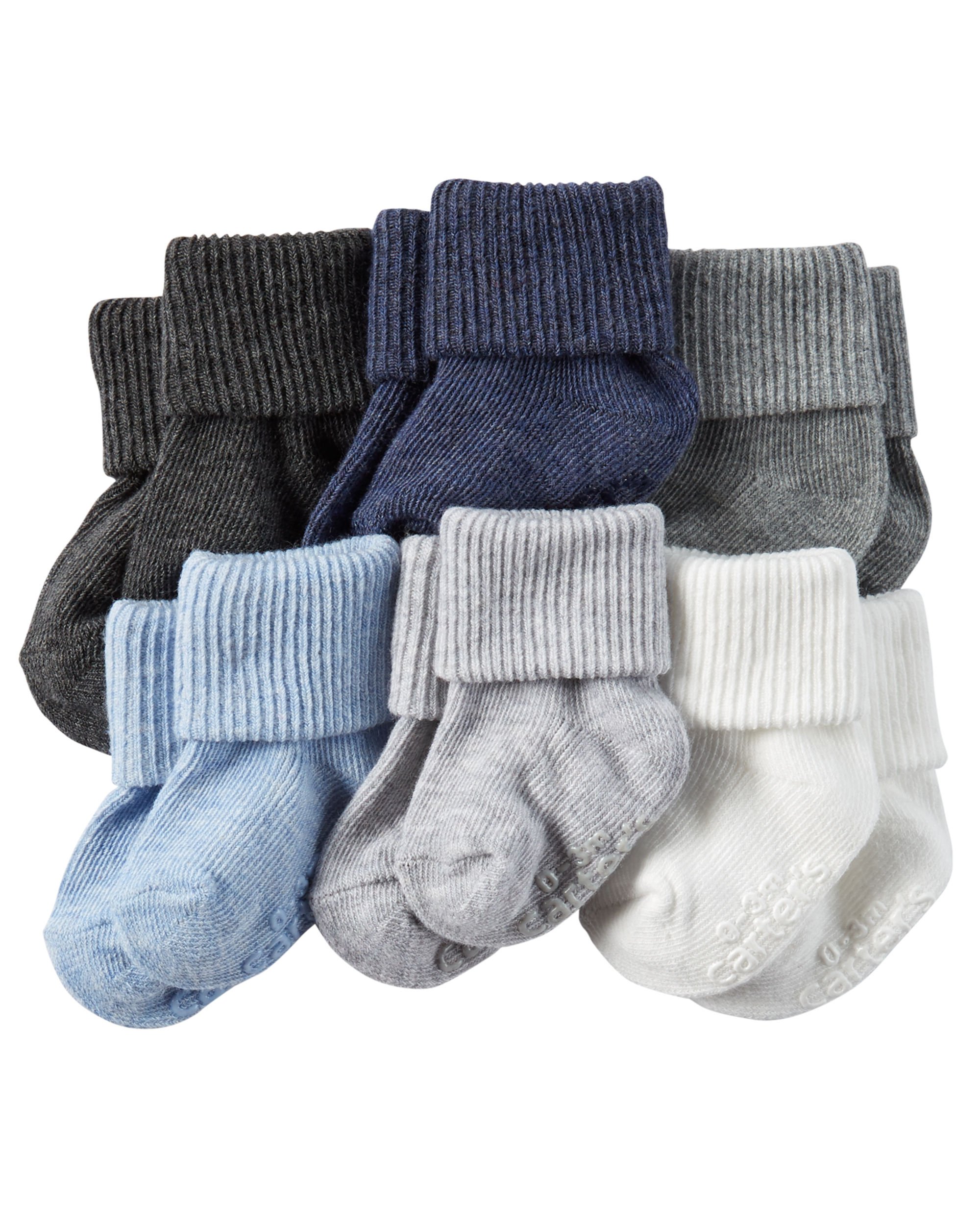Carter's Baby-Boys Newborn Heather Terry Ribbed Socks (Pack of 6)