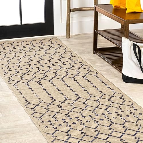 Eyely BMS108H-28 - Alfombra marroquí con textura geométrica de Santa Monica Ourika, para interiores y exteriores, rústica, dormitorio, cocina, patio