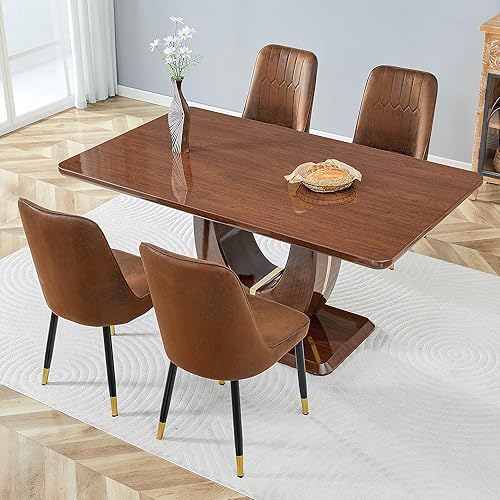 Miniatura 32 de JUFU Juego de mesa de comedor moderno para 6, juego de mesa de cocina de 63 pulgadas con mesa de mármol sintético y 4 sillas tapizadas de piel