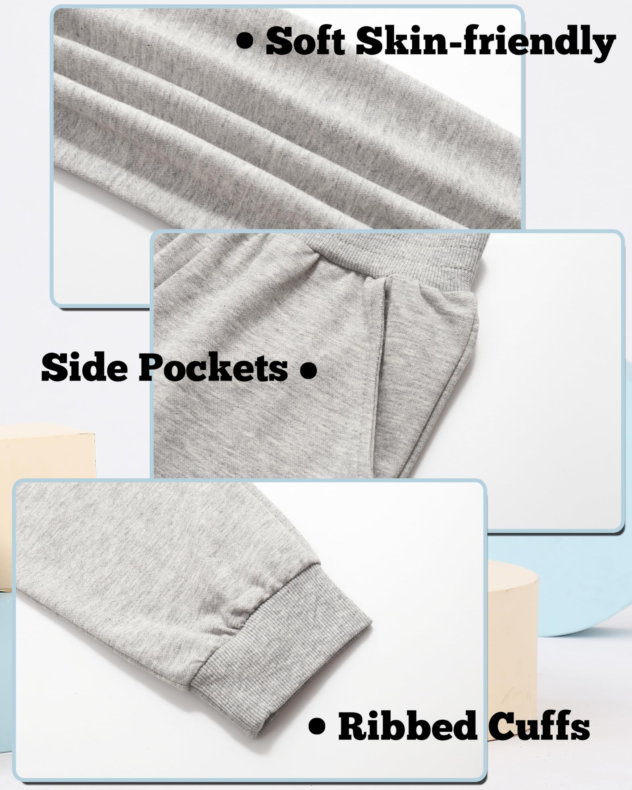 GFQLONG Confezione da 2/3 pantaloni sportivi per bambini, in cotone, con tasche, per vestiti per bambini
