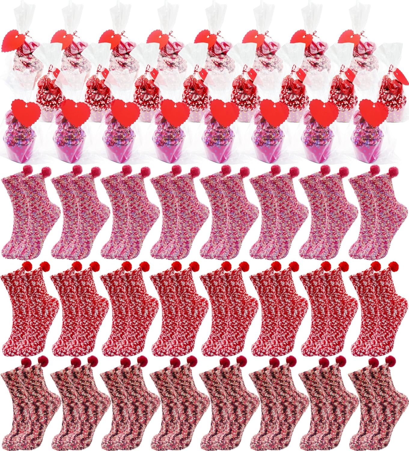 Valentine's Day Cupcake Socks, 8/12/24 Pairs Fuzzy Fluffy Slipper Socks, DIY Valentine Gift