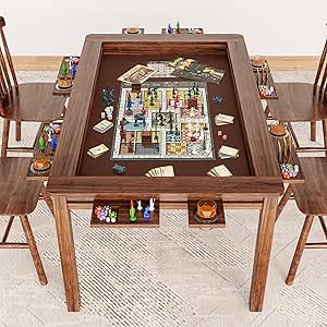 LAUSAINT HOME Board Game & Card Table for 6 Players with Removable Table Top, Storage Rack, and Detachable Cup Holders - Walnut