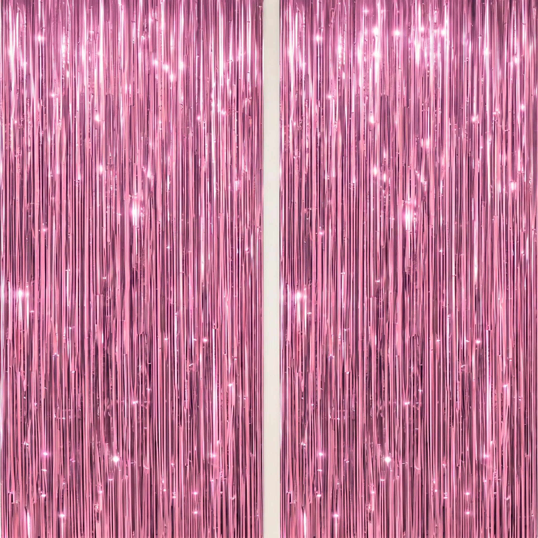 DECOCKRAT 2 Pack Foil Fringe Backdrop - Pink Shiny Tinsel Curtains for Party Decoration/Photo Booth Props - 3.3x6.6 FT Metallic Foil Backdrop for Birthday, Wedding, Graduation, Christmas.