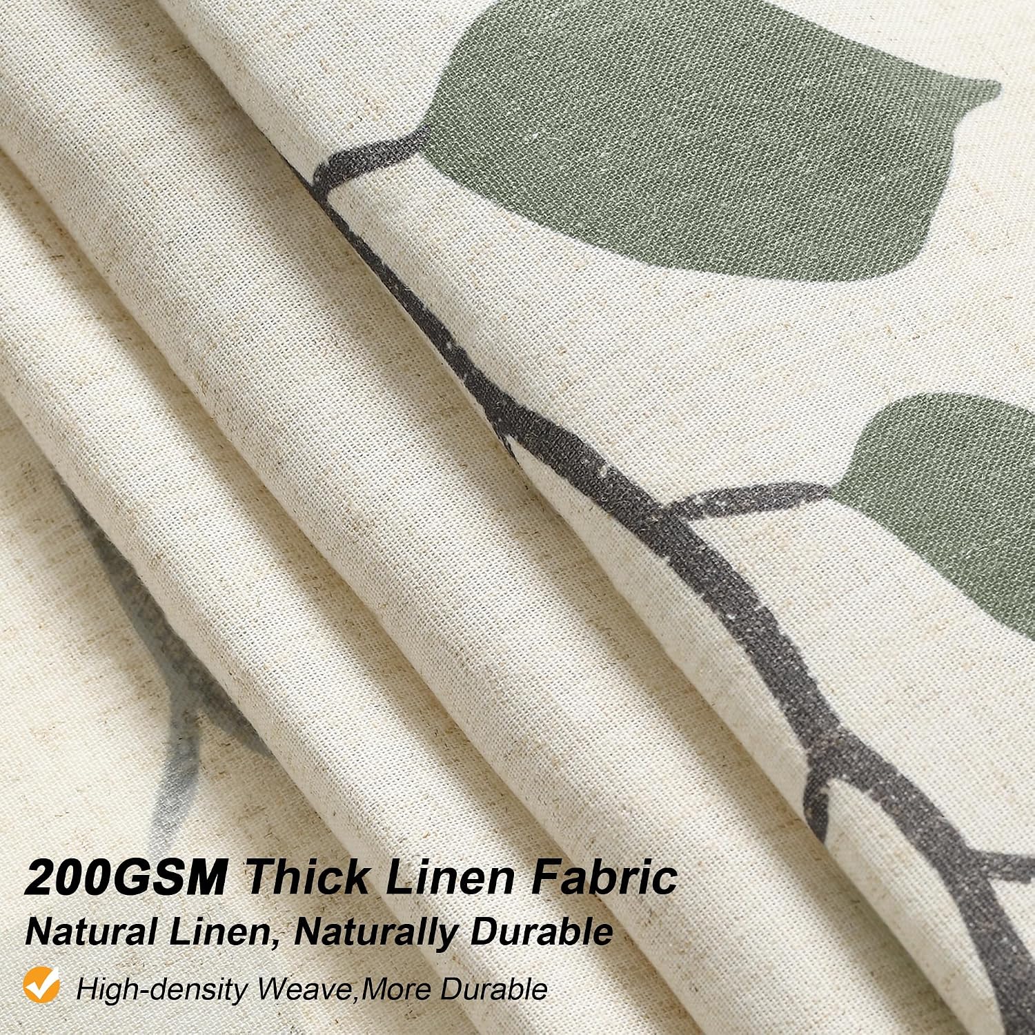 BOODII Hunter Green Linen Shower Curtain for Bathroom Eucalyptus Leaves Shower Curtain Set with Hooks Watercolor Plant Leaf for Bath Waterproof Fabric Bathroom Decor Dark Green, 72x72