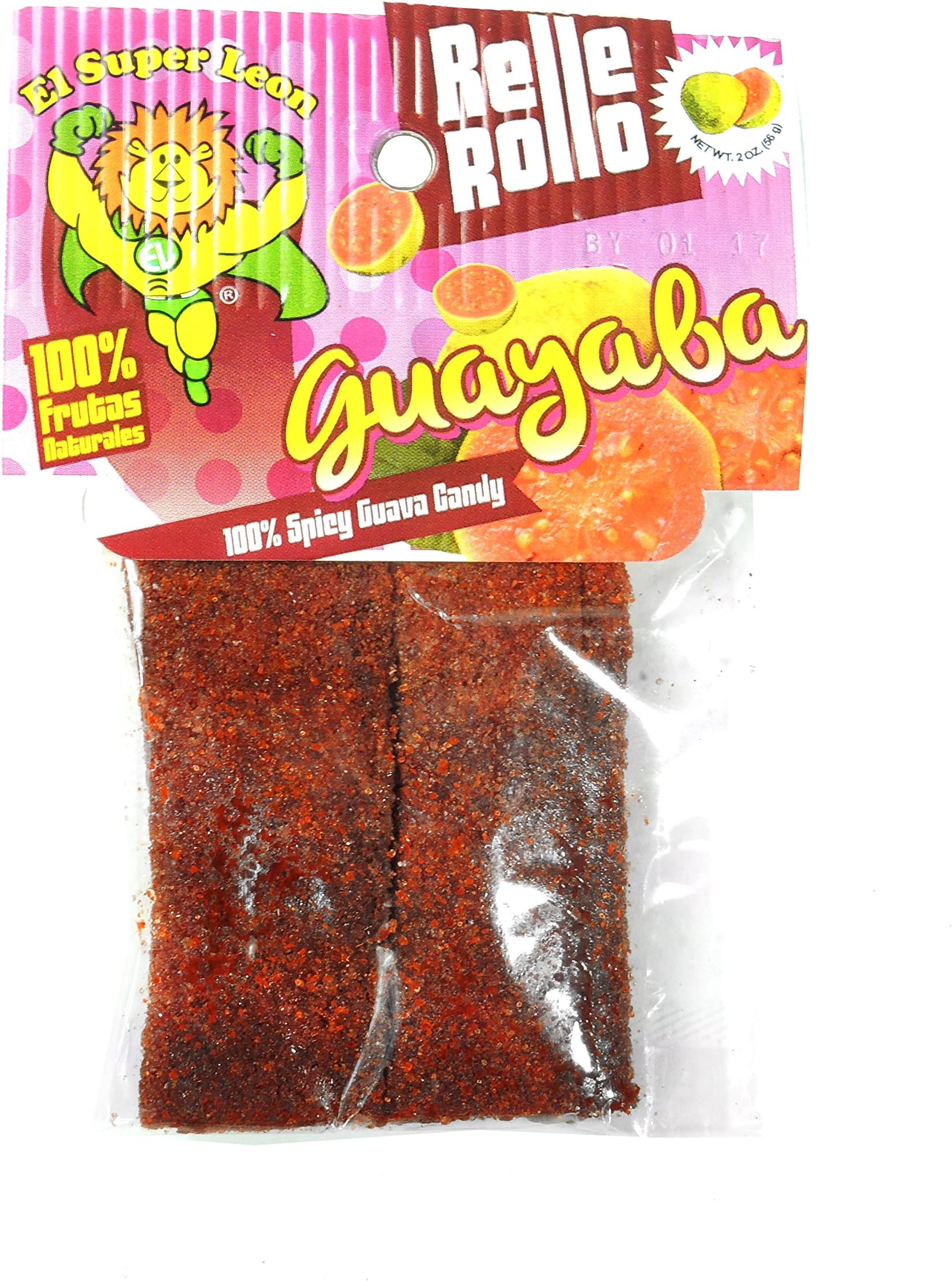 EL SUPER LEON RELLE ROLLO GUAYABA 100% SPICY GUAVA CANDY 2 OZ / 12 CT