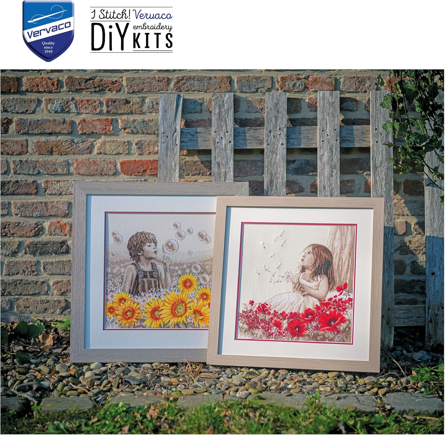 Vervaco Counted Cross Stitch Kit, 13,2 x 13,6 inch, Girl in a Poppy Field