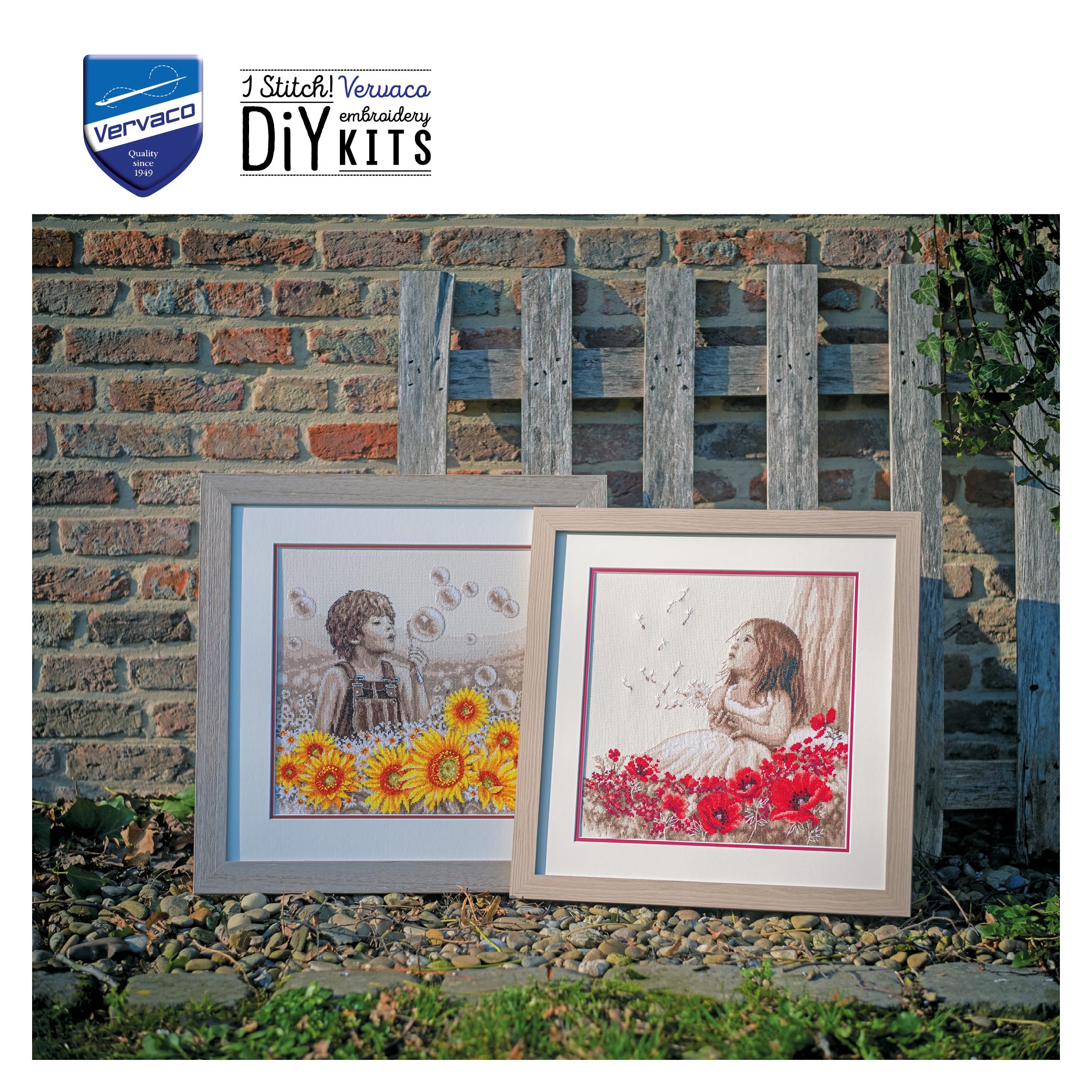 Vervaco Point De Croix Compté Kit Tableau Complet Set FILLE DANS UN CHAMP DE PAVOT De Broderie Loisir Créatif Maison Decoration Cadeau DIY ca. 33 x 34 cm Counted Cross Stitch Embroidery