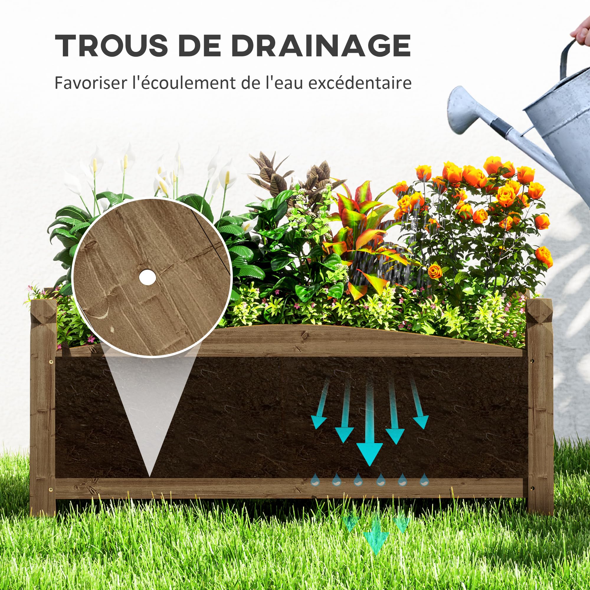 Outsunny Jardinière en Bois Rectangulaire 90 x 39 x 37 cm Marron Foncé | Carré Potager, Trous de Drainage, Bac à Fleurs, Légumes Herbes Fleurs, Jardin Terrasse Patio