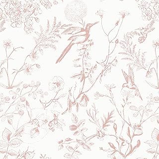 Timeet Autoadhesiva Pintura Mural Rosa Und Blanco 44x300cm Autoadhesiva Pintura Mural Con Flores Vintage Vögel Lámina Adhesiva Para Muebles Vinyl Klebetapete Für Wohnzimmer Schlafzimmer