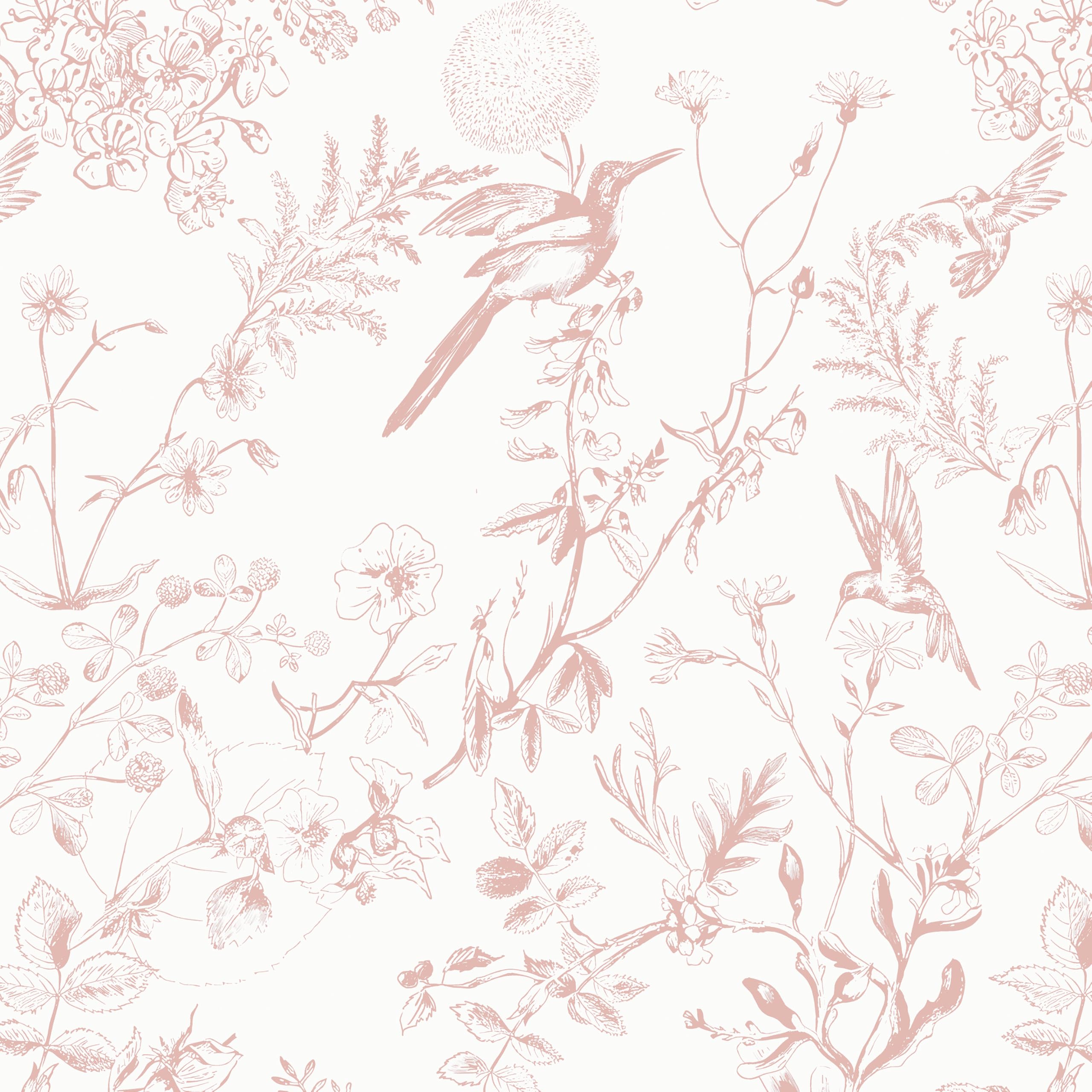 Timeet Selbstklebende Tapete Vögel Möbelfolie Rosa und weiß 44x1000cm Vintage Blumentapete Selbstklebend Klebefolie Vinyl Klebetapete für Wohnzimmer Schlafzimmer Küche Wand Möbel