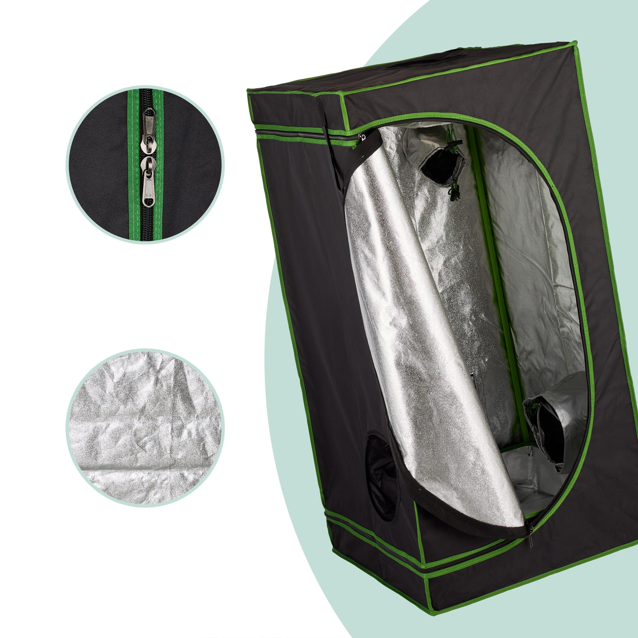 Relaxdays Tenda per Coltivazione Idroponica, Serra per Piante da Interno, Telo Riflettente HLP: 120x60x60 cm, Nero Verde
