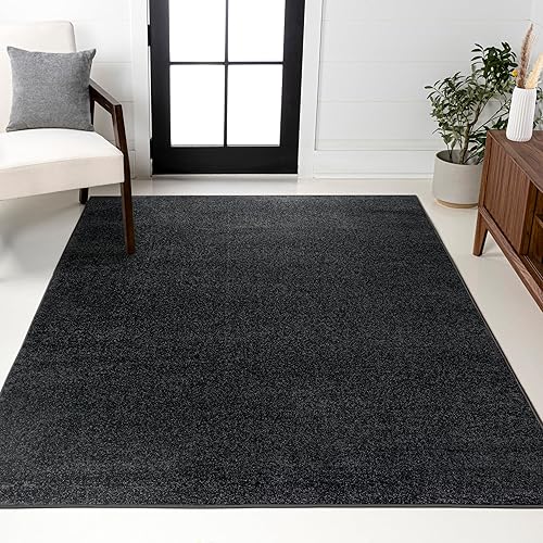 JONATHAN Y Haze Solid Low-Pile Black Indoor Area Rug 5x8, Coastal,Bohemian,Minimalist,Classic, Easy-Cleaning for Living Room,Bedroom,Kitchen,Pet Friendly,Non-Shedding (SEU100I-5)
