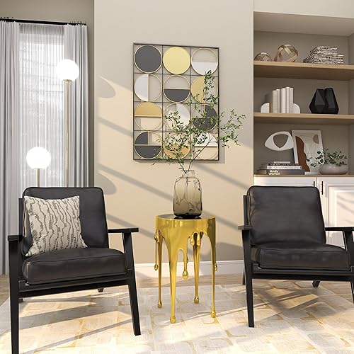 Miniatura 9 de Deco 79 Mesa de acento de goteo de fusión abstracta de metal de aluminio con diseño fundido y parte superior de vidrio sombreado, 16 pies x 16 pies