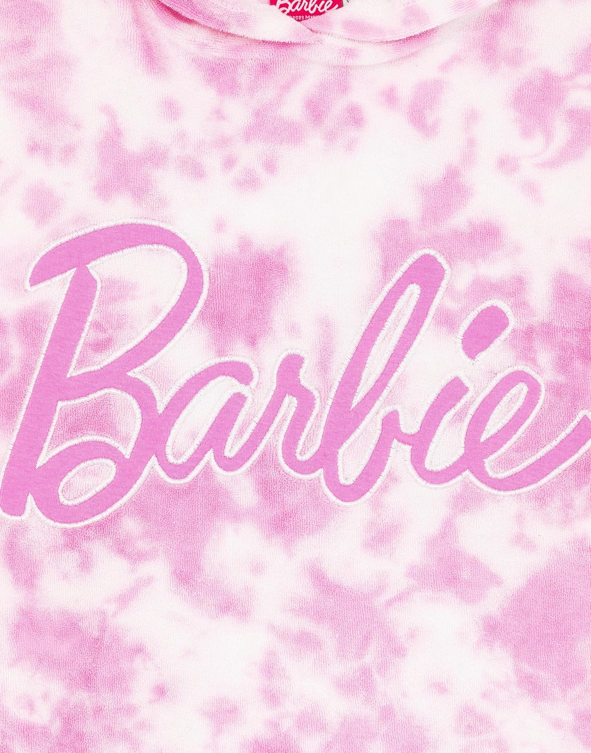 Barbie Girls Towel Poncho | Kids Pink Tie Dye Wearable Bath Towel | Doll Graphic Changing Robe | Cosy Swimwear Beach Cover Up