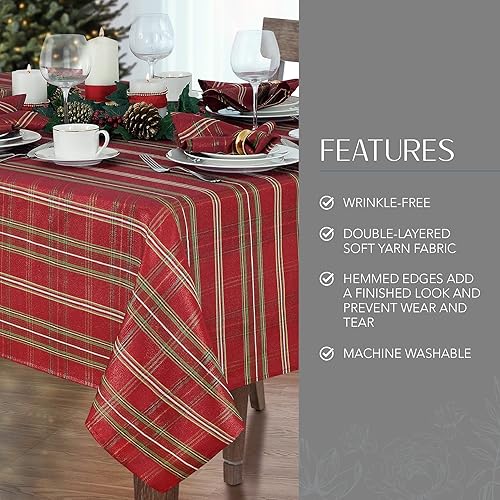 Miniatura 8 de Elrene Home Fashions Mantel de tela navideña a cuadros brillantes, 60 x 84 pulgadas, rectangular, rojo