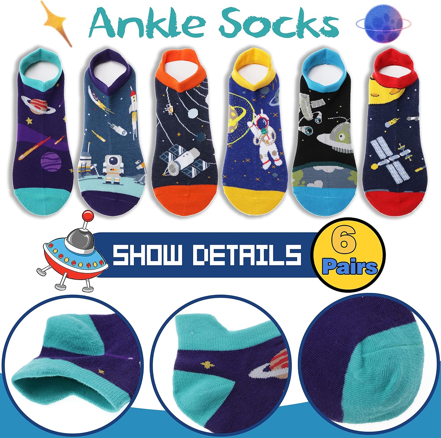 Kids Boys Ankle Socks No Show Low Cut Funny Cute Cartoon Novelty Cotton Socks 6 Pairs - Image 7