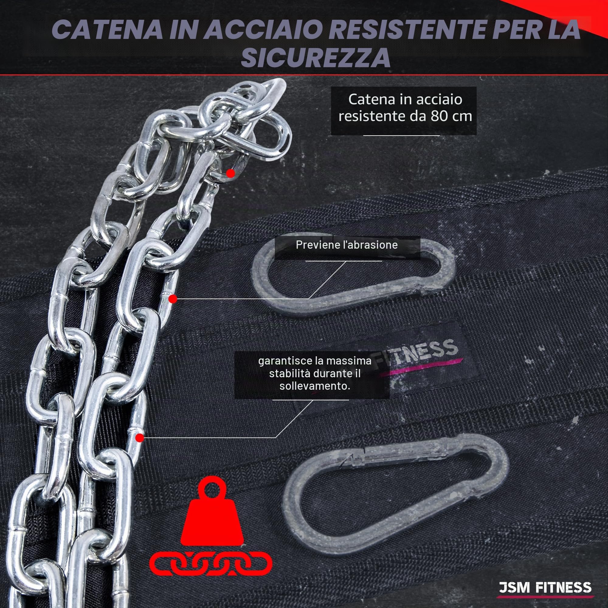 Cintura per Zavorra Palestra con Catena 240kg e 2 Moschettoni - Cintura Pesi Bodybuilding e Calisthenics Uomo | Supporto Neoprene per Dip, Fitness, Powerlifting, CrossFit