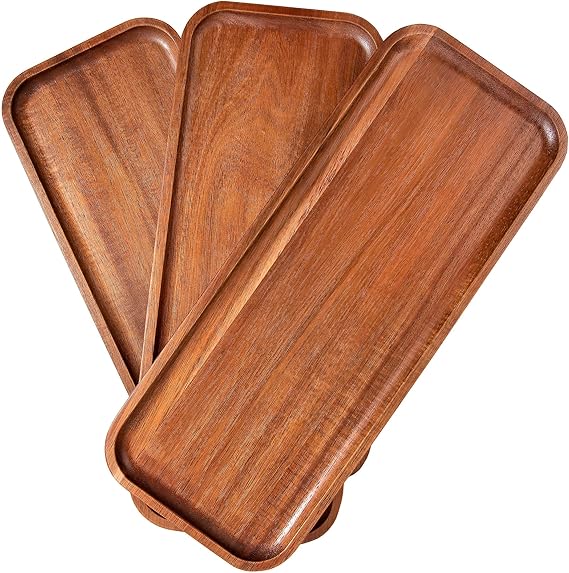 Solid Acacia Wood Serving Trays (14 x 5.5 inches