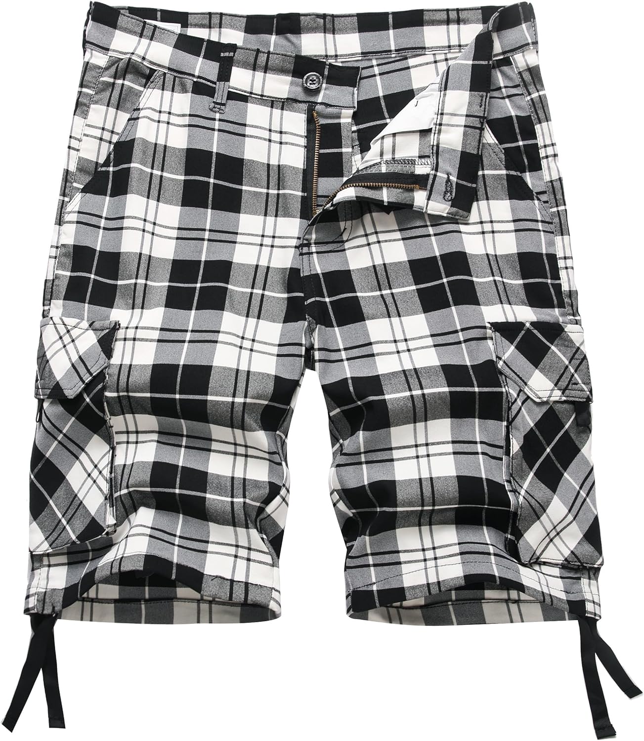 Plaid Shorts Men Classic Regular Fit Plaid Cargo Short Multi-Pocket Outdoor Shorts