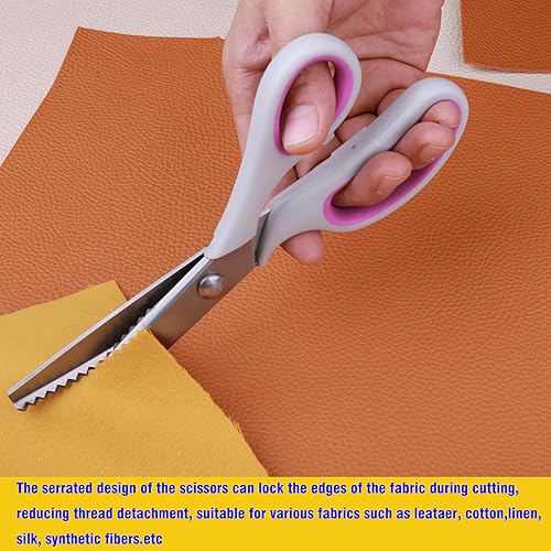 Miniatura 4 de Tijeras de entintar para corte de tela, agarre suave, para diestros y zurdos, 9.2 pulgadas (dentadas 0.197 in)
