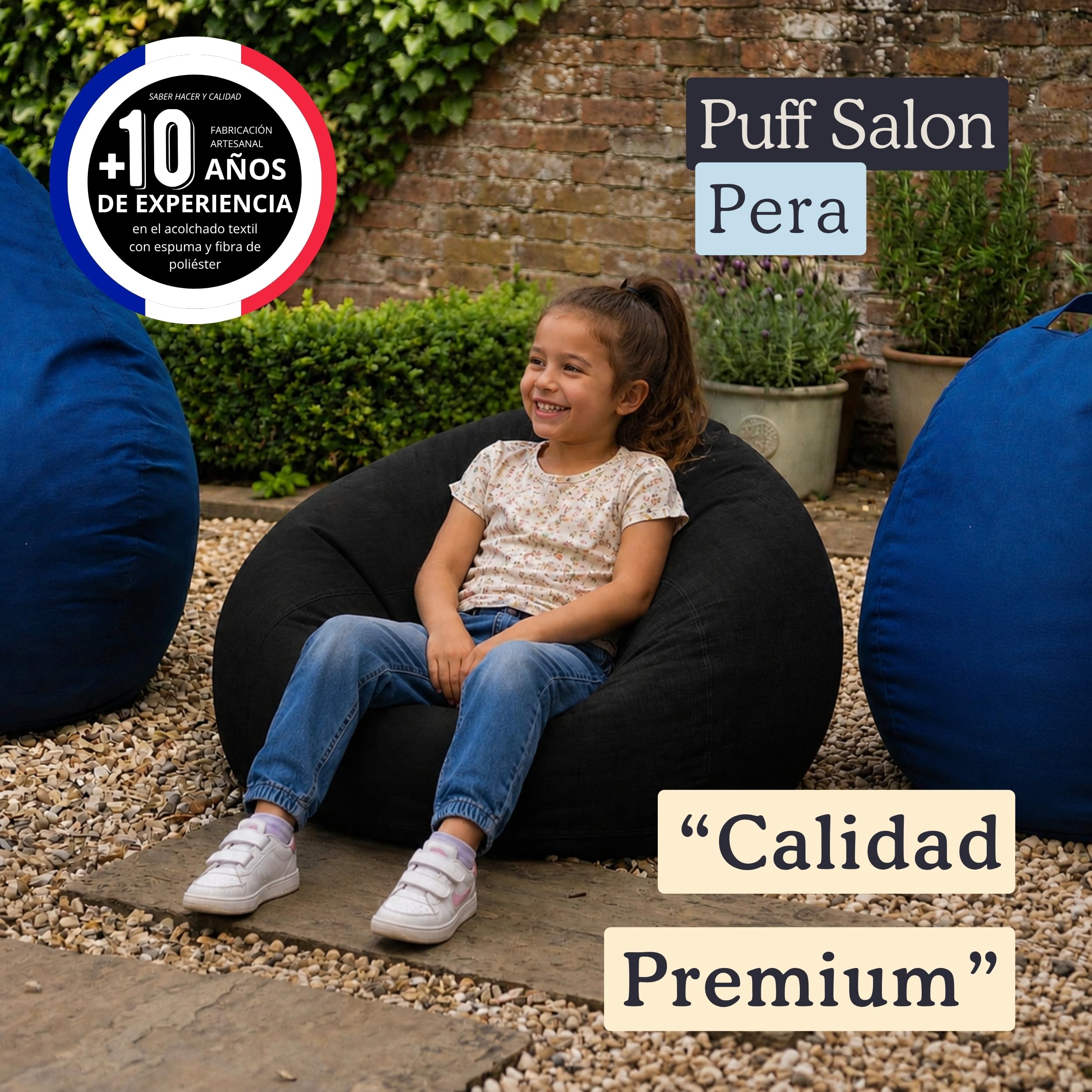 bananair - Puff Salon con Relleno Incluído - Suave y Cómodo - Funda Lavable a Máquina - Puff Pera Práctico y Fácil de Transportar - Bean Bag Versátil, Puff Gamer, Niños (80 x 70 cm, Negro)