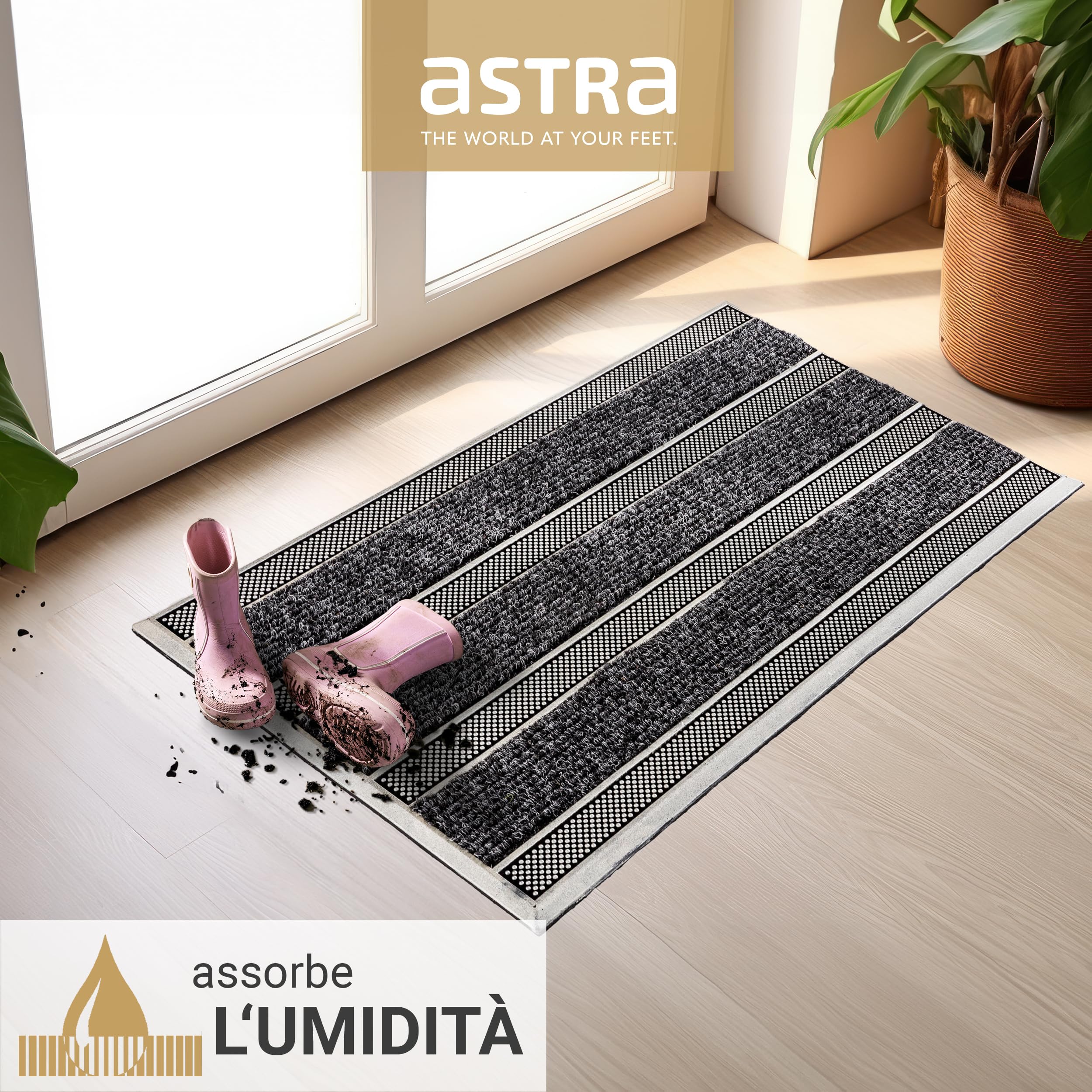 Astra Zerbino antiscivolo per esterni - Tappeto antipolvere resistente alle intemperie - Zerbino per ingresso - Zerbino antisporco Welcome 45x75 cm naturale