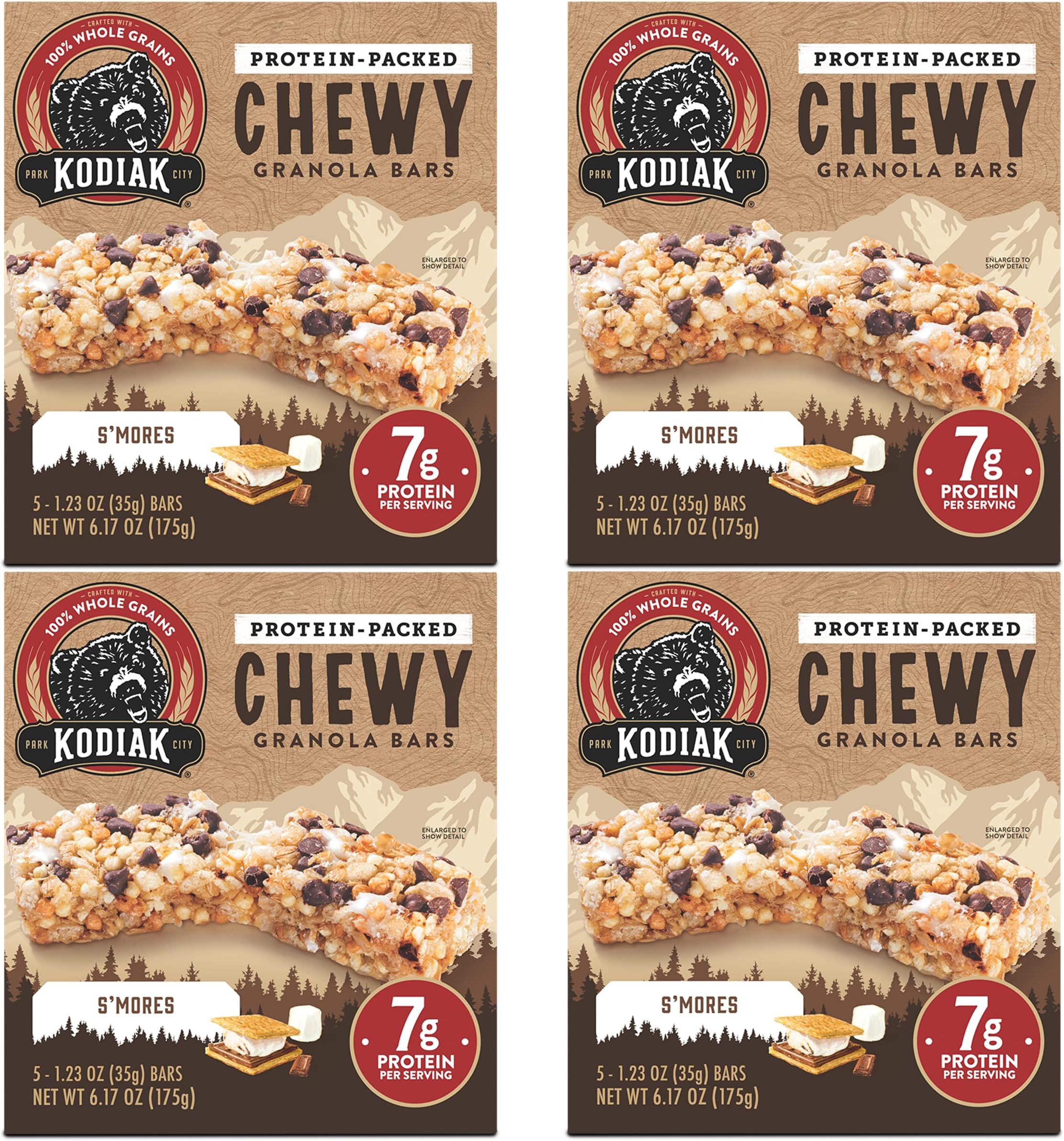 Kodiak Cakes Protein Chewy Granola Bar, S'mores, (Pack of 4 Boxes)