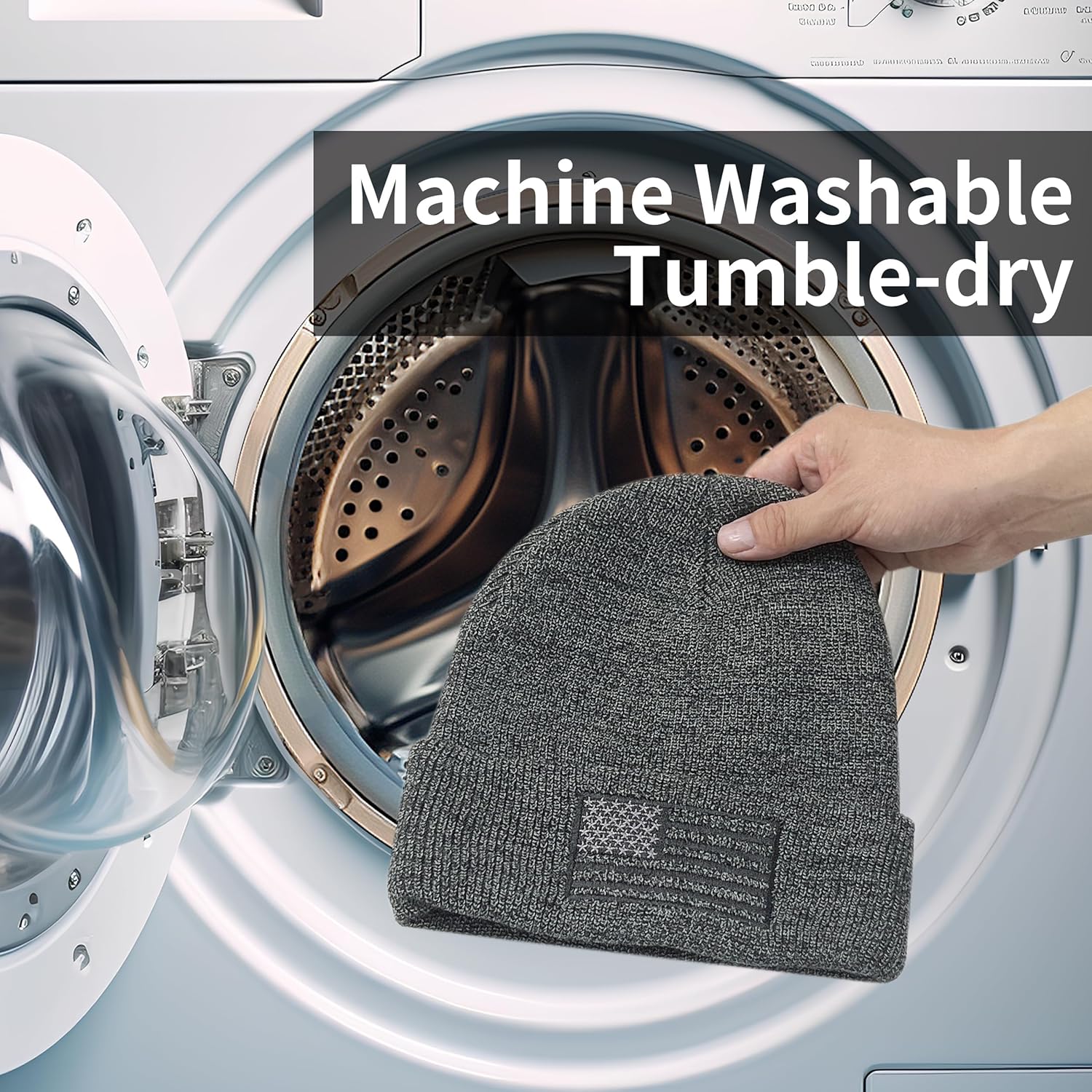 OUTDOOR SHAPING American Flag Embroidered Knit Cuffed Beanie for Men Women Tactical Winter Warm Hat - Image 4