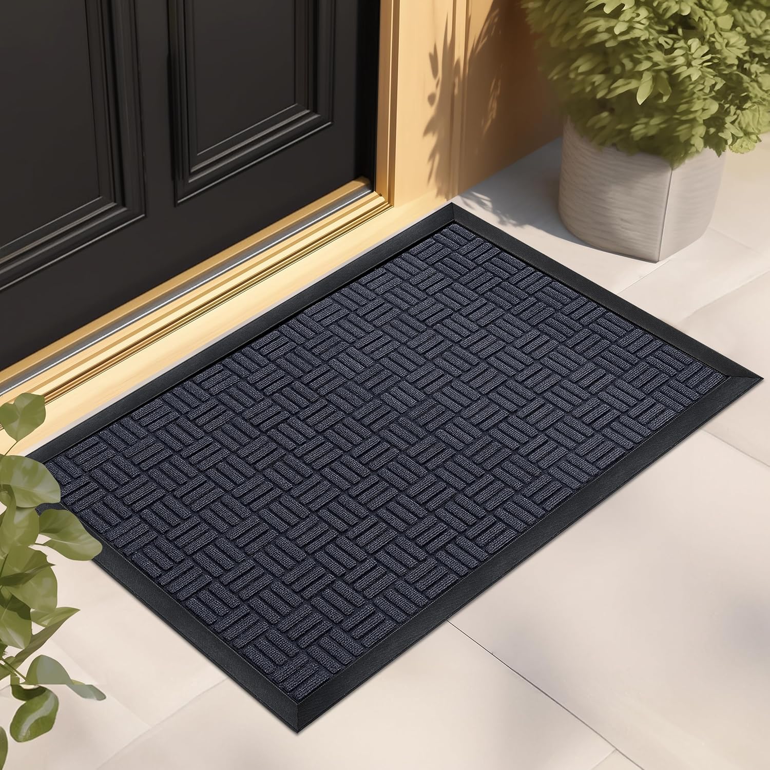 Mibao Front Door Mat, Heavy Duty Durable Welcome Mat for Outdoor Indoor, Dirt Trapper Waterproof Super Absorbent Door Mat for Entryway Outside Patio Porch, 61.5" x 36", Navy 61.5" x 36" Navy
