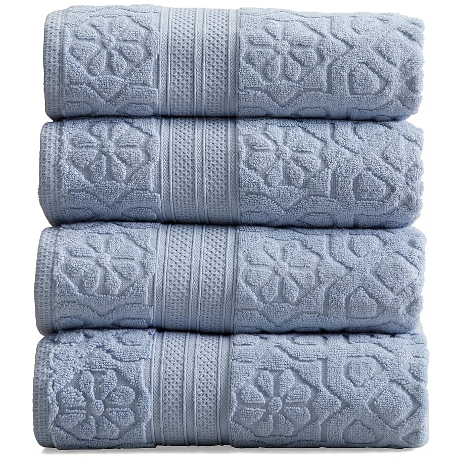 Springtree Home 100% Cotton Bath Towel Set of 4 | Floral Textured Design | Super Soft & Absorbent with Quick-Dry Fibers | 4 Bath Towels | Oeko-TEX® Standard 100 Cotton | Maplewood Collection