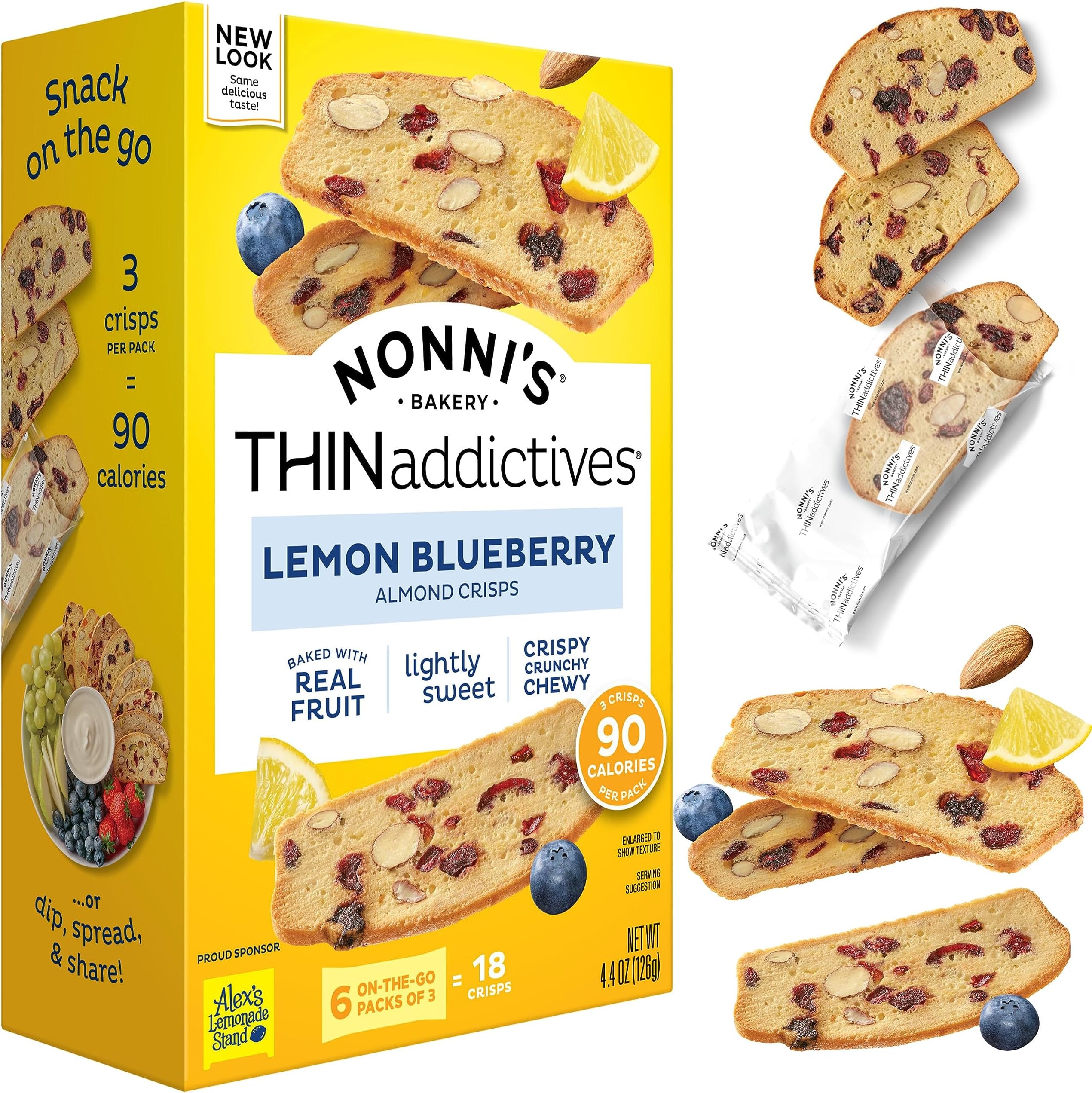 Nonni's THINaddictives Almond Thin Cookies - Lemon Blueberry Biscotti Italian Cookie Thin - Almond Cookie - Sweet Crunchy & Chewy - Biscotti Individually Wrapped Cookie - Kosher Coffee Cookie - 4.4 oz
