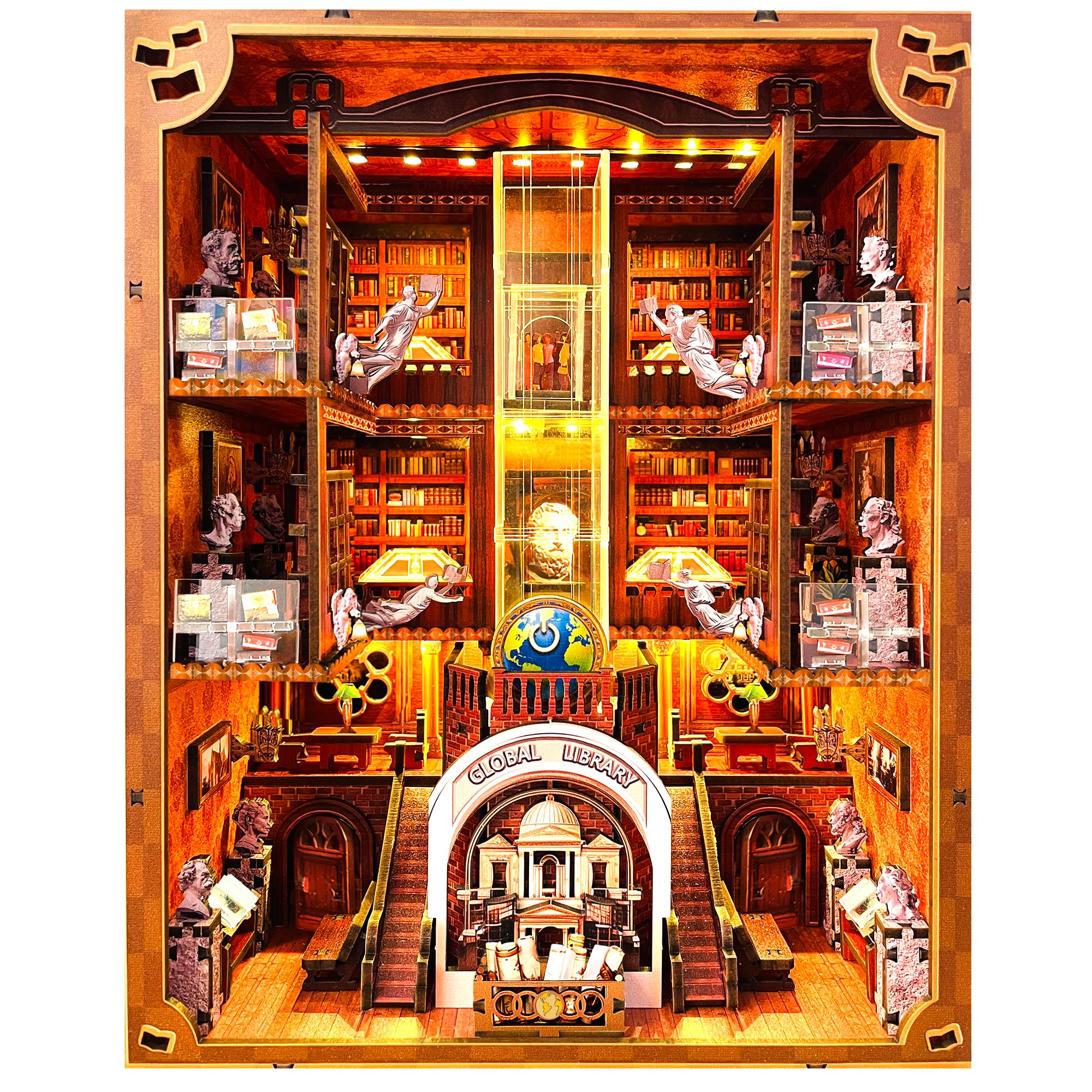 VORATHIS Book Nook Kit - DIY Library Booknook for Adults, 3D Wooden Puzzle Bookshelf Insert with LED Lights, Creative Bookend Decor & Educational Gift for Book Lovers